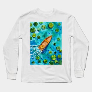 Boat on Turquoise Lake Long Sleeve T-Shirt